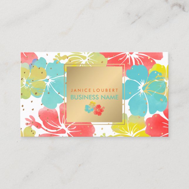 PixDezines Hibiskus/Gold Speck/DIY Hintergrund Visitenkarte (Vorderseite)
