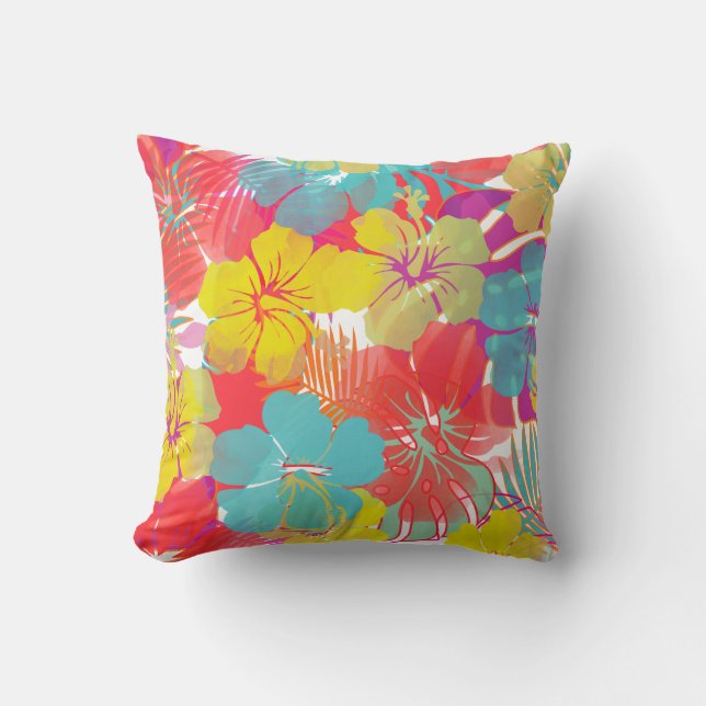 PixDezines Hibiskus/Regenwald/DIY Hintergrund Kissen (Vorderseite)