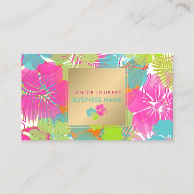 PixDezines Hibiskus/Regenwald/DIY Hintergrund Visitenkarte (Vorderseite)