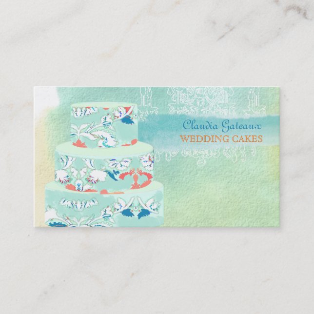 PixDezines Hochzeitskuchen/Aquarellkuchen Visitenkarte (Vorderseite)