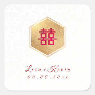 PixDezines Honeycomb Chinesisch Doppelter Appetit Quadratischer Aufkleber