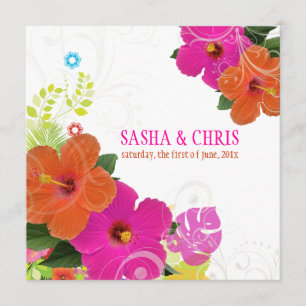 PixDezines hot pink + orange Hibiskus / DIY-Hinter Einladung