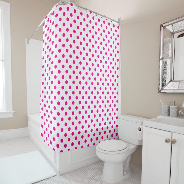 PixDezines Hot Pink Polka Dots Duschvorhang (Beispiel)