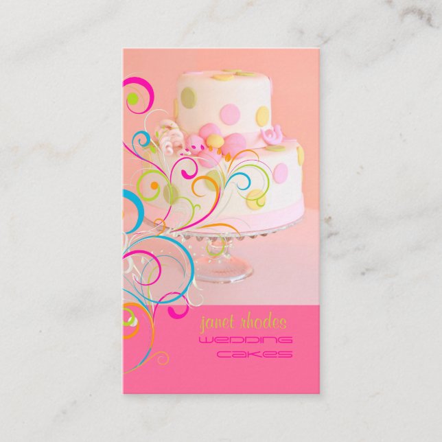 PixDezines Hübsch in rosa Hochzeitskuchen/DJ-Farbe Visitenkarte (Vorderseite)