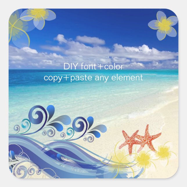 PixDezines Hula Wave/Plumeria/Starfish Quadratischer Aufkleber (Vorderseite)