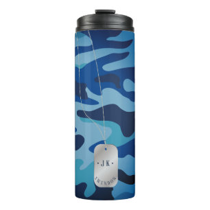 PixDezines Hundeanhänger Monogramm Marine Blau Tar Thermosbecher