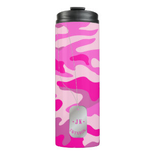 PixDezines Hundemarke Monogramm Sassy Pink Tarnmus Thermosbecher
