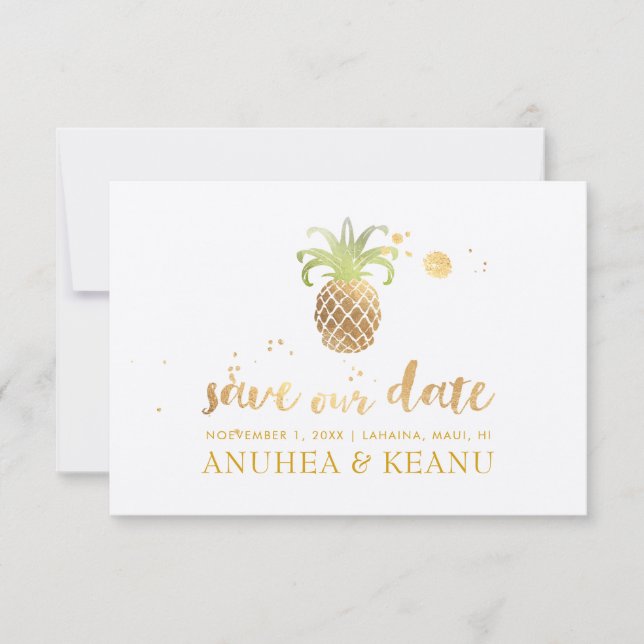 PixDezines Imitate Gold Ananas|Brushscript Schrift Save The Date (Vorderseite)