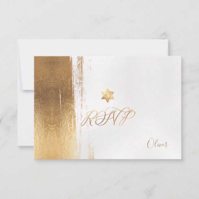 PixDezines Imitate Gold Brustrokes Mitzvah ✡ RSVP Karte (Vorderseite)