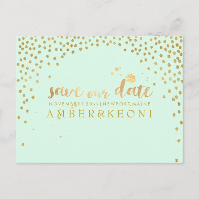 PixDezines Imitate Gold/Konfetti/rett Datum/DIY-Fa Ankündigungspostkarte (Vorderseite)
