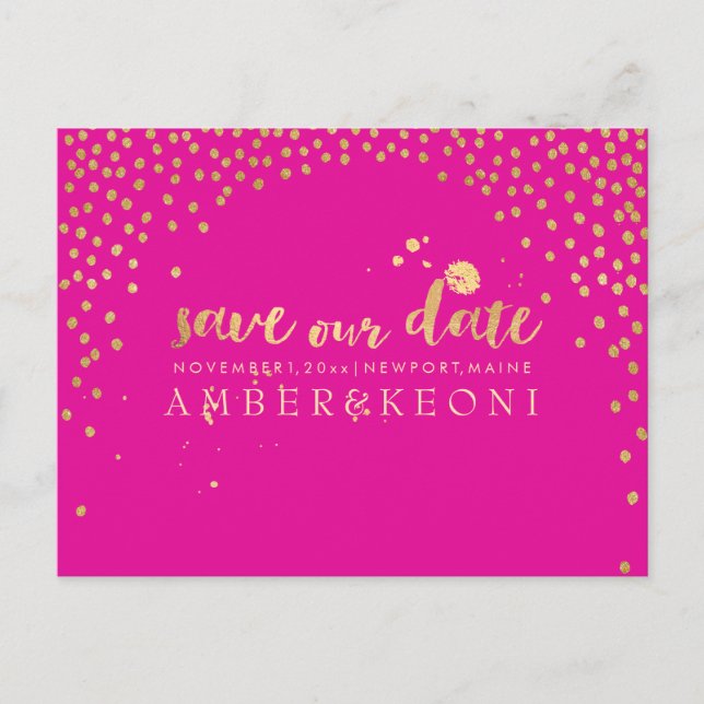 PixDezines Imitate Gold/Konfetti/rett Datum/DIY-Fa Ankündigungspostkarte (Vorderseite)
