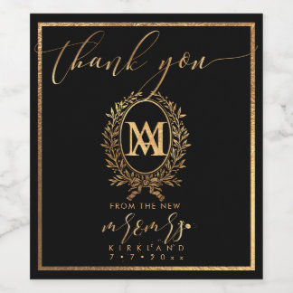 PixDezines Imitate Gold Monogram+Laurel Wreath Weinetikett