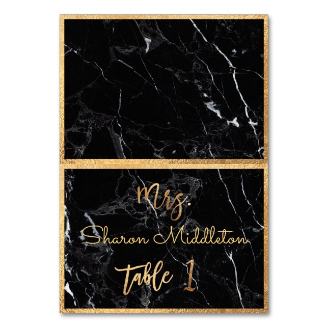 PixDezines-Imitate Gold-Schwarz-Marmor+Weiß/Tischk Tischnummer (Vorderseite)