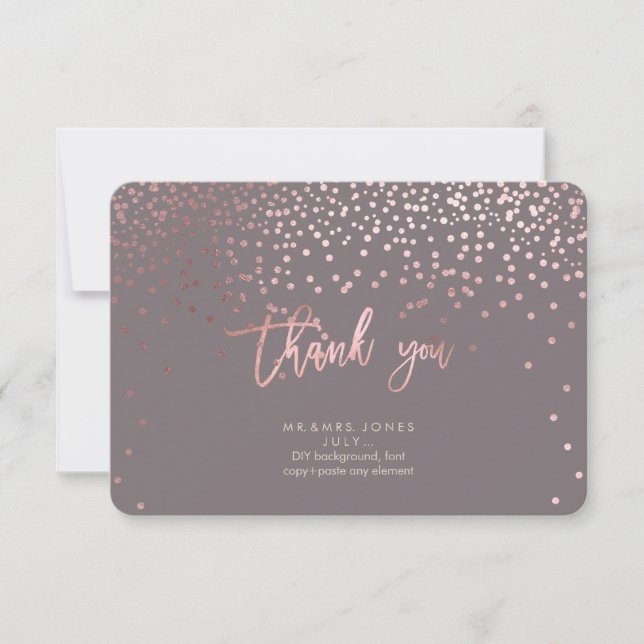 PixDezines Imitate Rose Gold Confetti Vielen Dank Dankeskarte (Vorderseite)