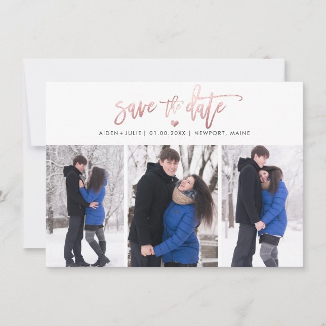 PixDezines Imitate Rose Gold Modernes Pinselskript Save The Date (Vorderseite)