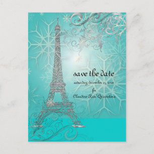 PixDezines Imitate Silver Eiffel Tower/Aquamarin Ankündigungspostkarte