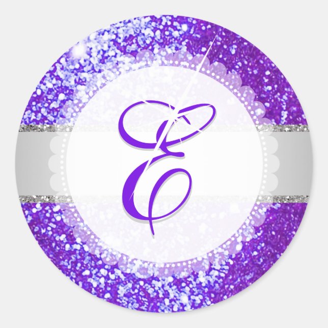 PixDezines IMITATS GLITZER MONOGRAM | ULTRA VIOLET Runder Aufkleber (Vorderseite)