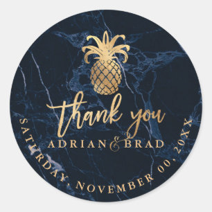 PixDezines Imitats Gold Ananas/Midnight BlueMarble Runder Aufkleber