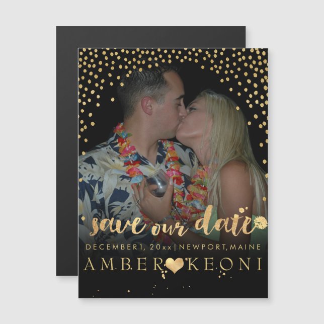 PixDezines Imitats Gold Confetti/Herz/Rett Datum Magneteinladung (Vorne/Hinten)