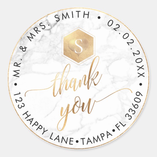 PixDezines IMITATS GOLD HONEYCOMB, MONOGRAM DANK Runder Aufkleber (Vorderseite)