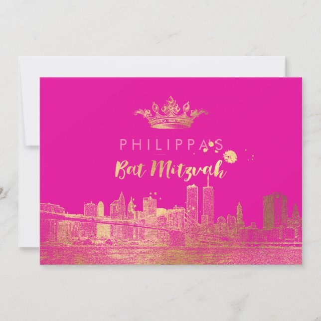 PixDezines Imitats Gold NYC/Mitzvah/DIYcolor Einladung (Vorderseite)