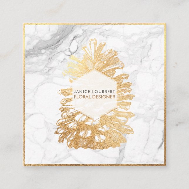 PixDezines IMITATS GOLD PINECONES+MARBLE Quadratische Visitenkarte (Vorderseite)