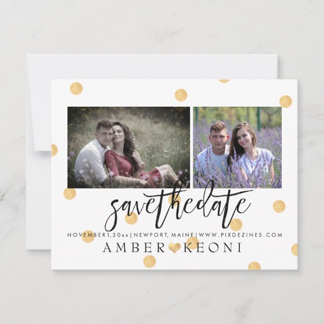PixDezines Imitats Gold Polka Dots Save the Date (Vorderseite)