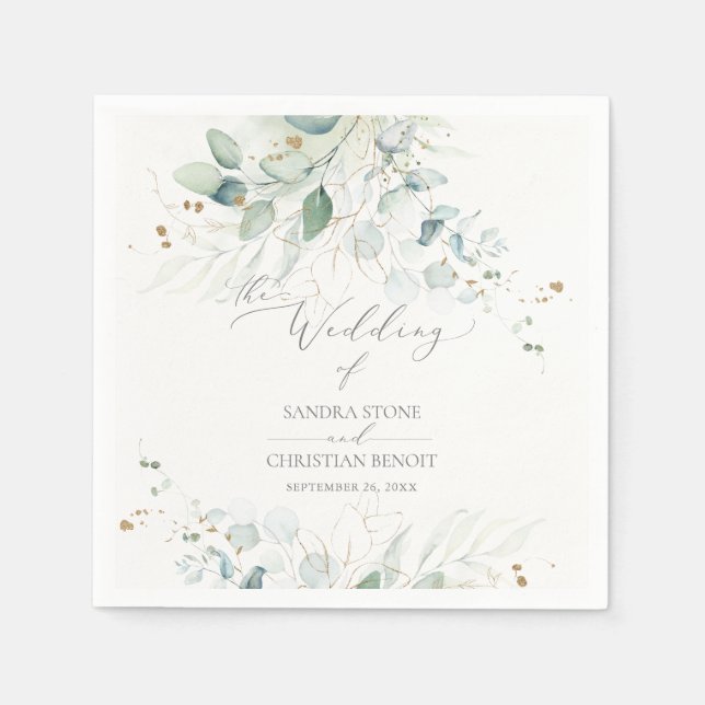 PixDezines Imitats Goldfarben Eukalyptus Hochzeit Serviette (Vorderseite)