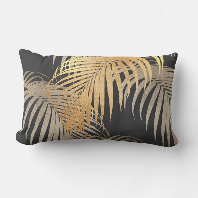 PixDezines IMITATS METALLIC PALMS+MONSTERA Lendenkissen (Vorderseite)