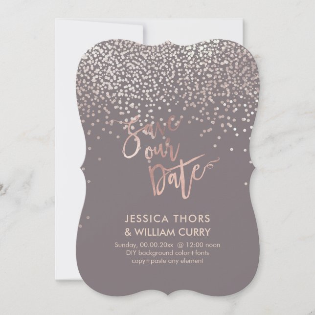 PixDezines Imitats Rose Gold Confetti Save the Dat Date (Vorderseite)