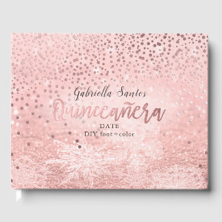 PixDezines IMITATS ROSE GOLD CONFETTI+SNOW BOKEH Gästebuch