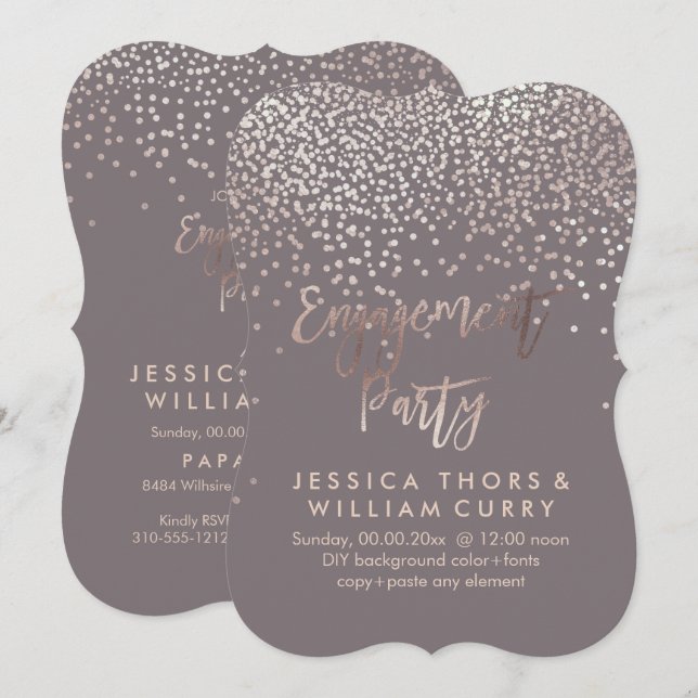 PixDezines Imitats Rose Gold Confetti Verlobung Einladung (Vorne/Hinten)