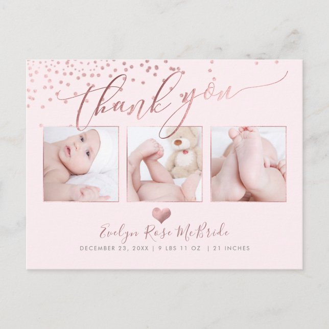 PixDezines Imitats Rose Gold Confetti/Vielen Dank Postkarte (Vorderseite)