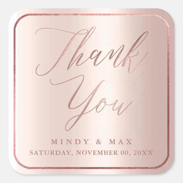 PixDezines IMITATS ROSE GOLD DANK IHNEN, MODERNES  Quadratischer Aufkleber (Vorderseite)