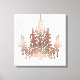 PixDezines Imitats Rose Gold Kronleuchter auf Marm Leinwanddruck