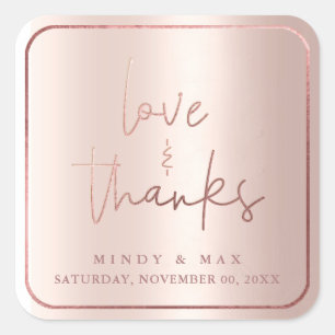 PixDezines IMITATS ROSE GOLD LIEBE+DANKS Quadratischer Aufkleber