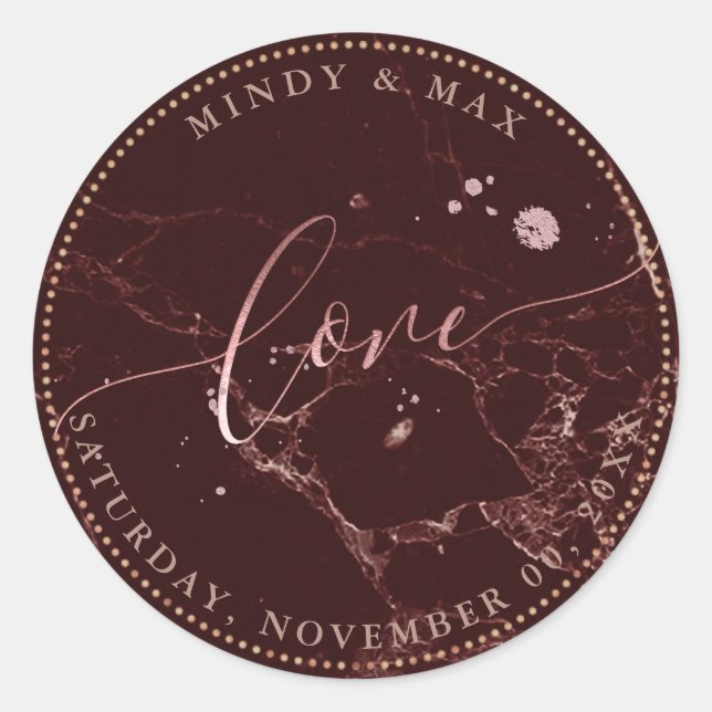 PixDezines IMITATS ROSE GOLD LIEBE MASALA RED MARB Runder Aufkleber (Vorderseite)