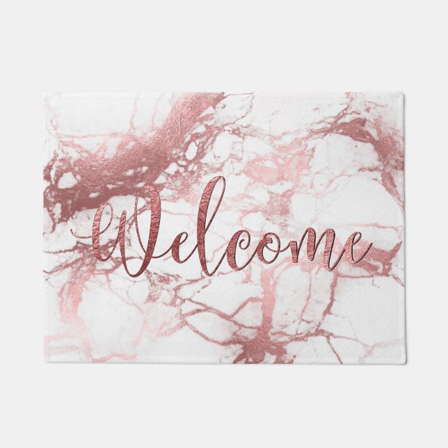 PixDezines IMITATS ROSE GOLD MARBLE, WILLKOMMEN Fußmatte (Vorderseite)
