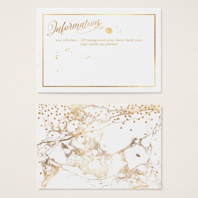 PixDezines-Informationskarten/Marmor /weiß+Gold (Vorne & Hinten)