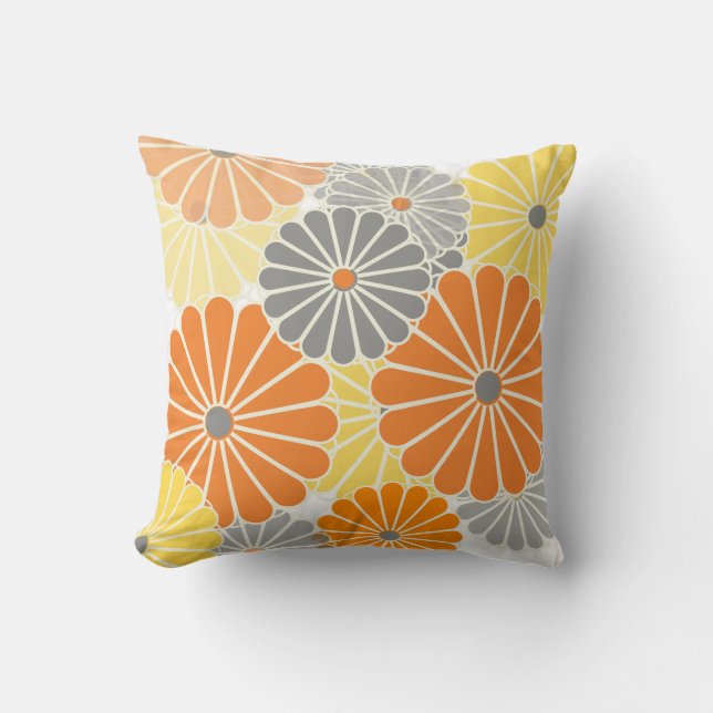 PixDezines kiku gelb/grau/orange/chrysanthemum Kissen (Vorderseite)