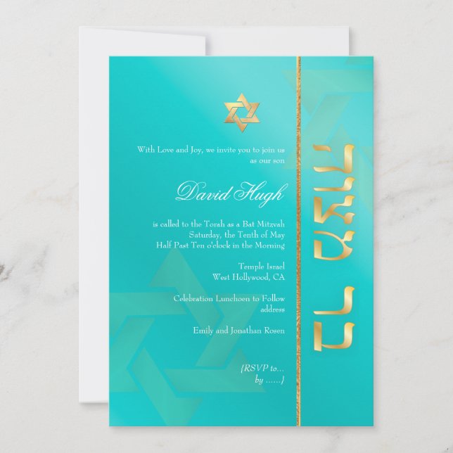 PixDezines Klasse Bar Mitzvah/Aqua-Blau Einladung (Vorderseite)