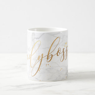 PixDezines LADYBOSS Marmor+Imitate Gold/Script Kaffeetasse