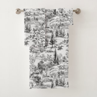 PixDezines Landschaft Chinoiserie, schwarze Toile Badhandtuch Set