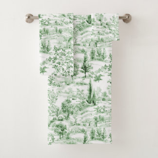 PixDezines Landschaft Chinoiserie, Waldgrün Badhandtuch Set