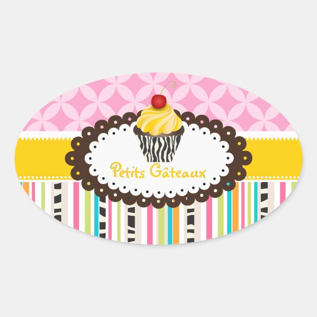 PixDezines lemon Wirbel Cupcake/DIY Ovaler Aufkleber (Vorderseite)