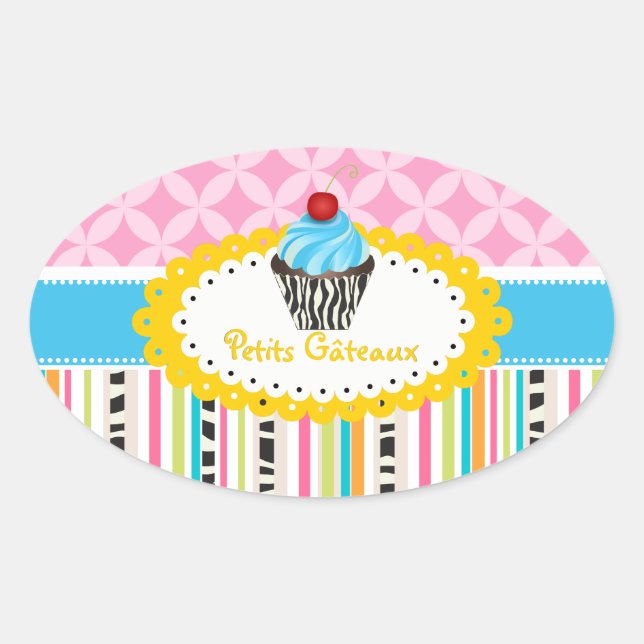 PixDezines lemon Wirbel Cupcake/DIY Ovaler Aufkleber (Vorderseite)