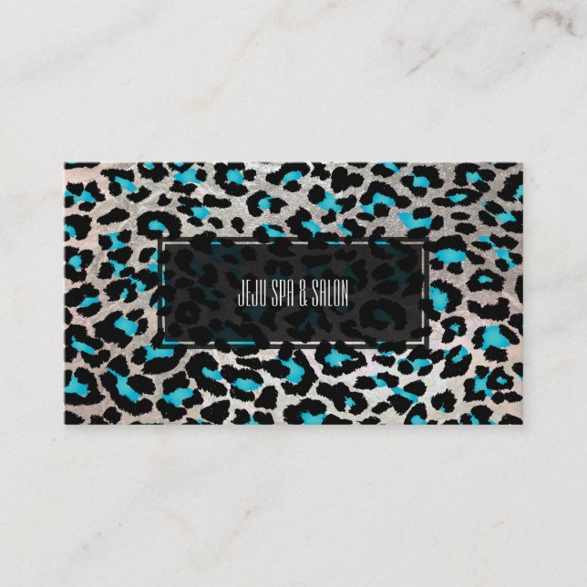 PixDezines leopard/elektrisch aquamarin/Imitate si Visitenkarte (Vorderseite)