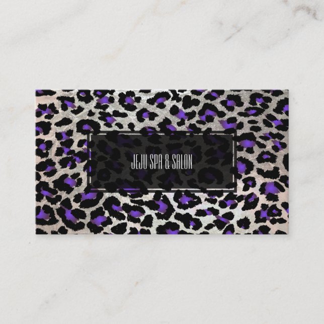 PixDezines leopard/elektrisch lila/Imitate silber Visitenkarte (Vorderseite)