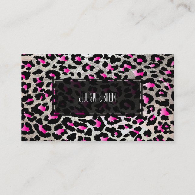 PixDezines Leopard/Elektropink/Imitate silber Visitenkarte (Vorderseite)