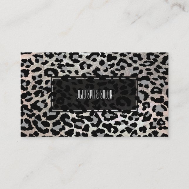 PixDezines leopard/grau/Imitate silber Visitenkarte (Vorderseite)